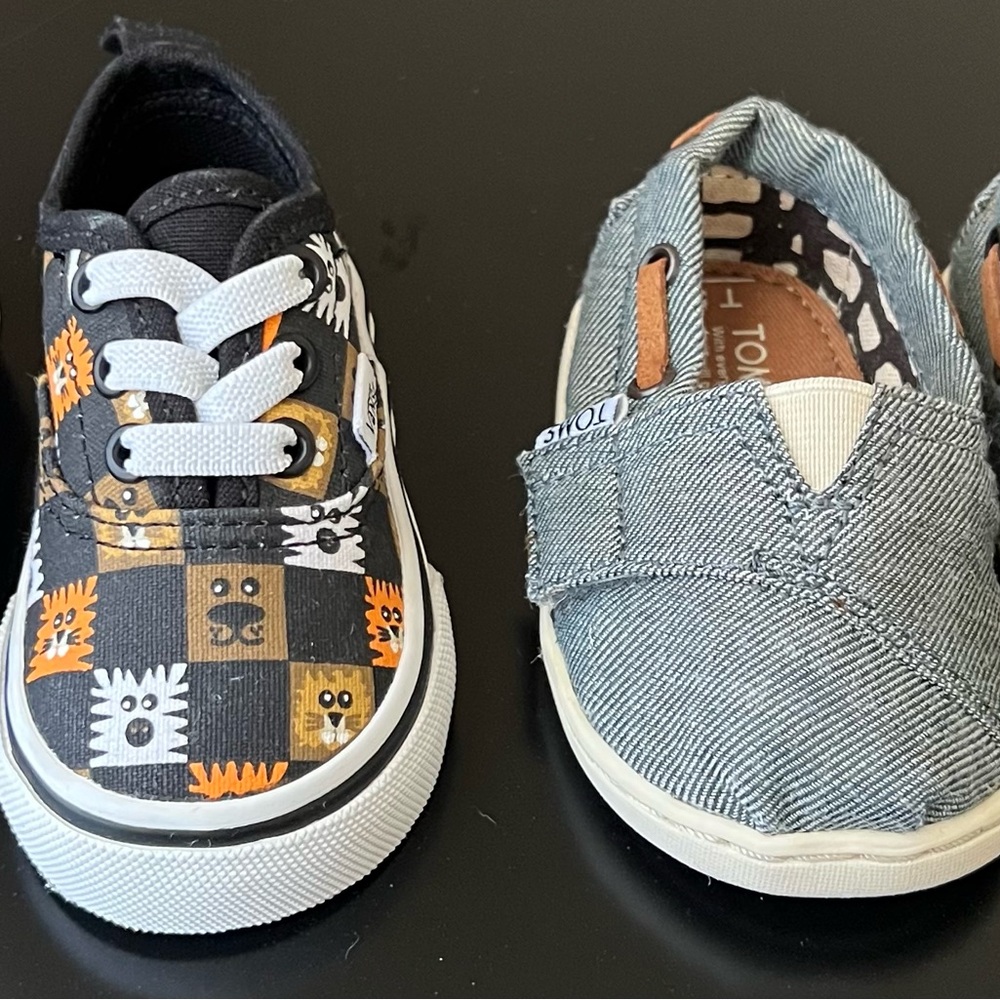 TOMS Kids Black and Orange Monster Plaid Canvas Sneakers